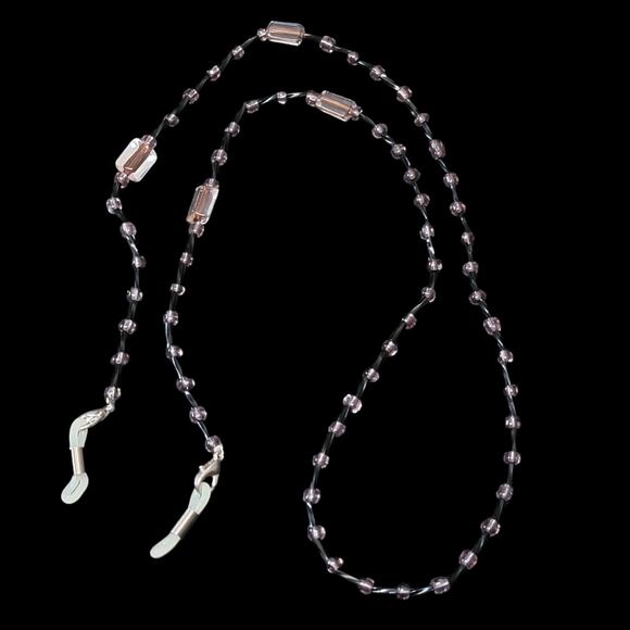 Eyeglass Lanyard Strap Holder Sunglasses Purple Black Beaded 27"‎ Womens Gift - Picture 1 of 3